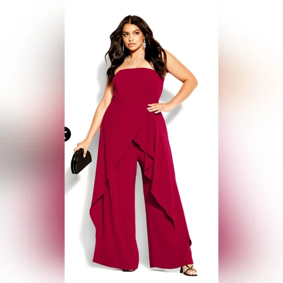 NWT City Chic Attract Strapless Jumpsuit Wine 🍷 Red XS 14 - Picture 1 of 6
